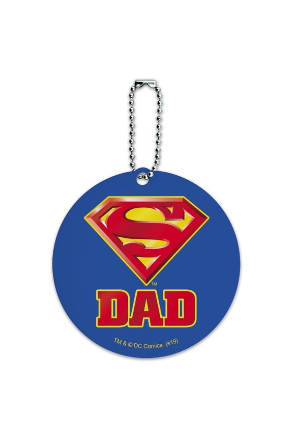 Superman Super Dad Shield Logo Round Luggage ID Tag Card Suitcase Carry-On