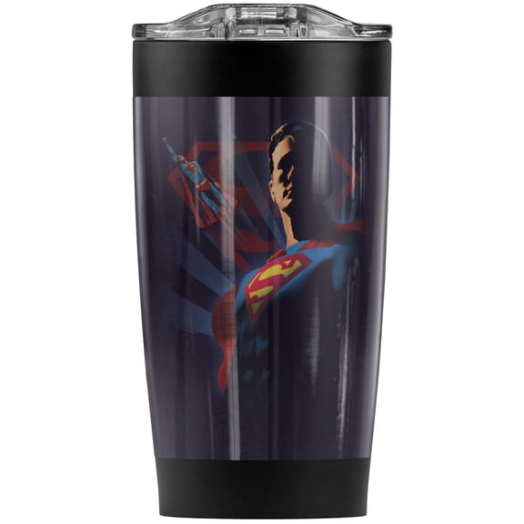 Superman Super Deco Stainless Steel Tumbler 20 oz Coffee Travel Mug/Cup, Vacuum Insulated & Double Wall with Leakproof Sliding Lid | Great for Hot Drinks and Cold Beverages