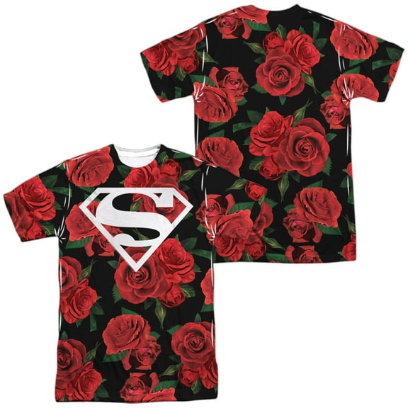 Superman Super Floral Unisex Adult Sublimated Costume T Shirt (Front/Back), Small Multicolor