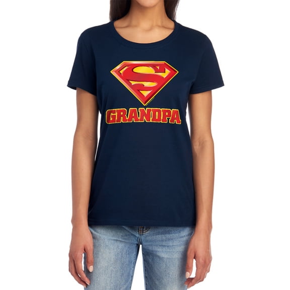 Superman Super Grandpa Women's T Shirt, Navy, Small