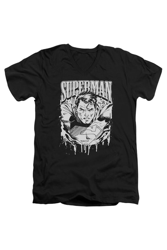 Superman Super Metal Adult V-Neck T-Shirt Black