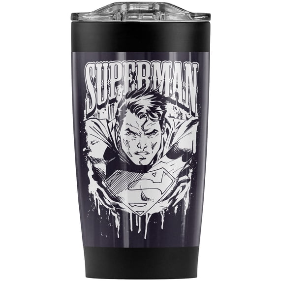 Superman Super Metal Stainless Steel Tumbler 20 oz Coffee Travel Mug/Cup, Vacuum Insulated & Double Wall with Leakproof Sliding Lid | Great for Hot Drinks and Cold Beverages