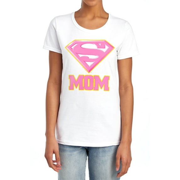Superman Super Mom Pink Women's T Shirt (2X-Large) White