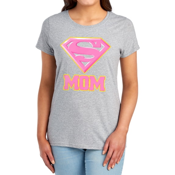 Superman Super Mom Pink Women's T Shirt, Athletic Heather, Large