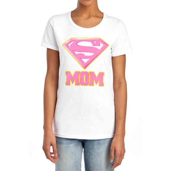 Superman Super Mom Pink Women's T Shirt (Large) White