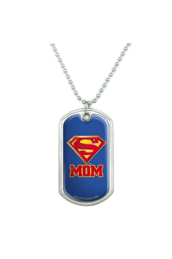 Superman Super Mom Shield Logo Military Dog Tag Pendant Necklace with Chain