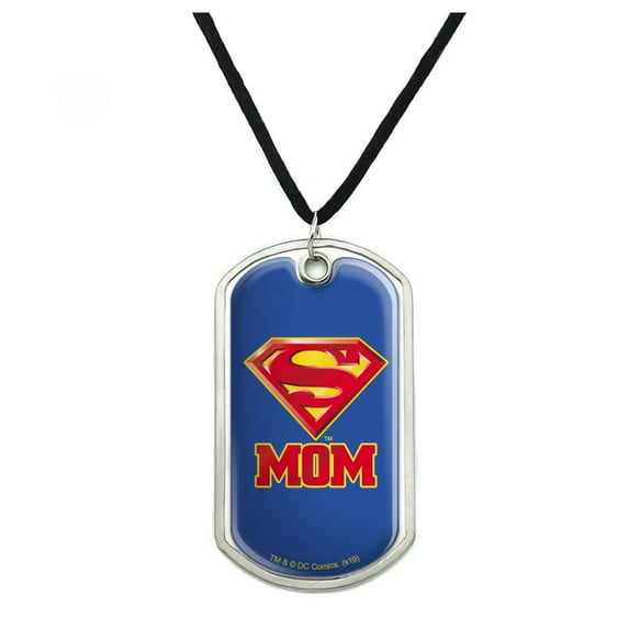 Superman Super Mom Shield Logo Military Dog Tag Pendant Necklace with Cord