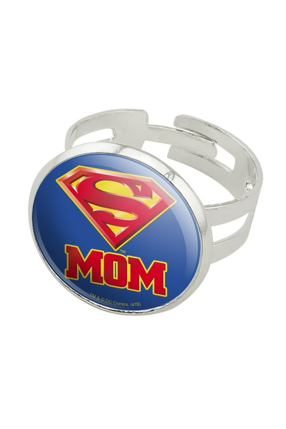 Superman Super Mom Shield Logo Silver Plated Adjustable Novelty Ring