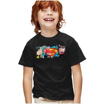 Superman Super Reveal Kids T Shirt for Youth Boys and Girls, Black, Large