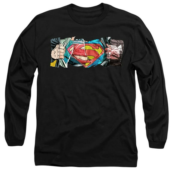 Superman Super Reveal Unisex Adult Long-Sleeve T Shirt, Black, Small