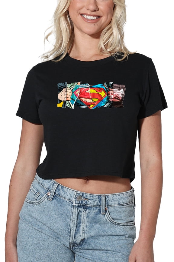 Superman Super Reveal Women's Crop Top T-Shirt, Black, Large