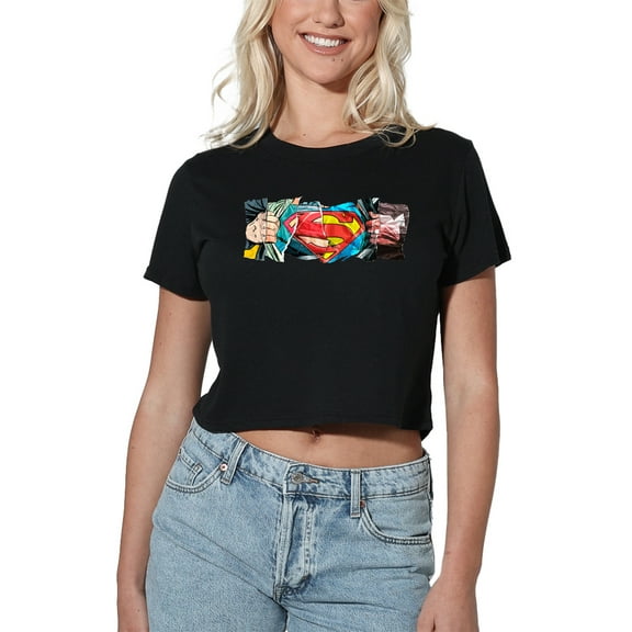 Superman Super Reveal Women's Crop Top T-Shirt, Black, Small