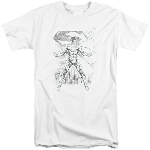 Superman Super Sketch Adult Tall T-Shirt White