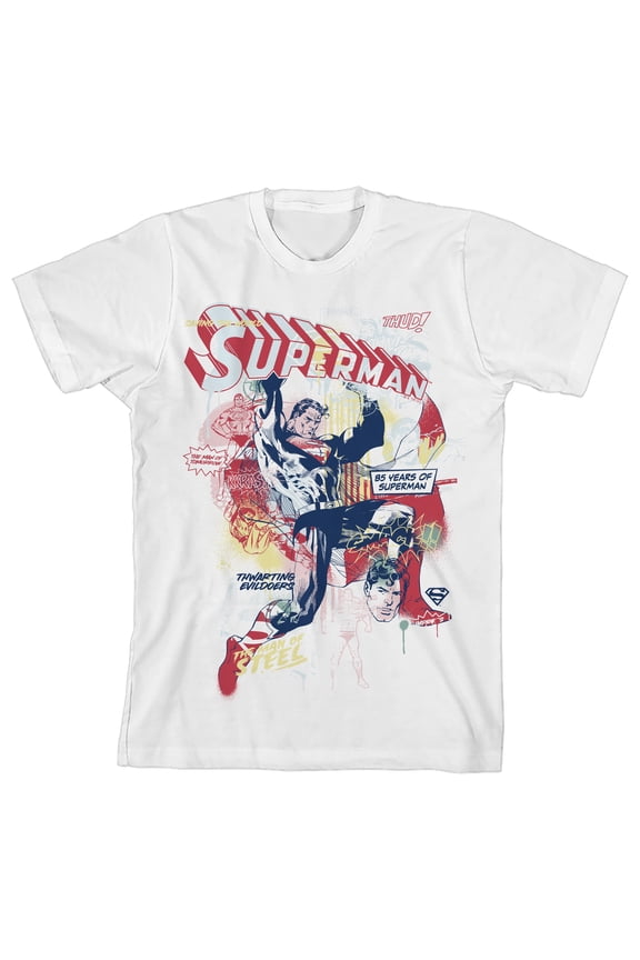 Superman Super Strength Sketch Crew Neck Short Sleeve Boy's White T-shirt-XS