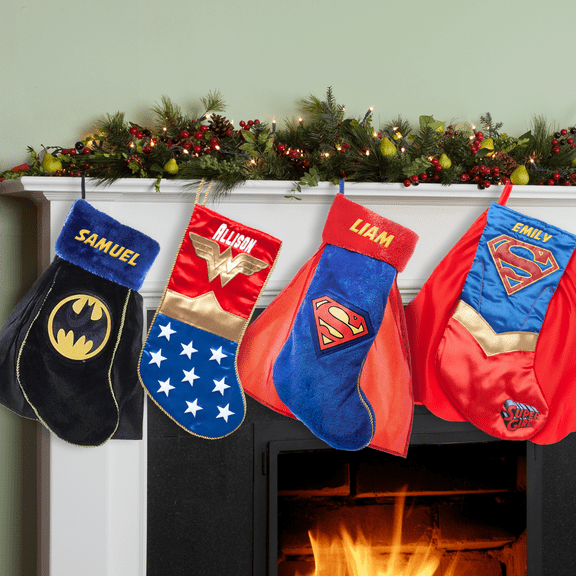 Superman, Supergirl, Batman or Wonder Woman Personalized Christmas Stocking