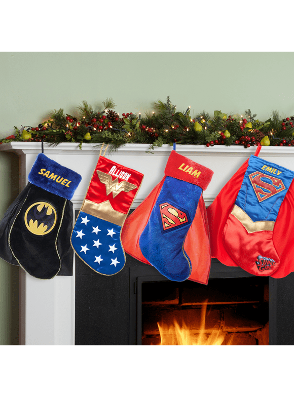 Superman, Supergirl, Batman or Wonder Woman Personalized Christmas Stocking