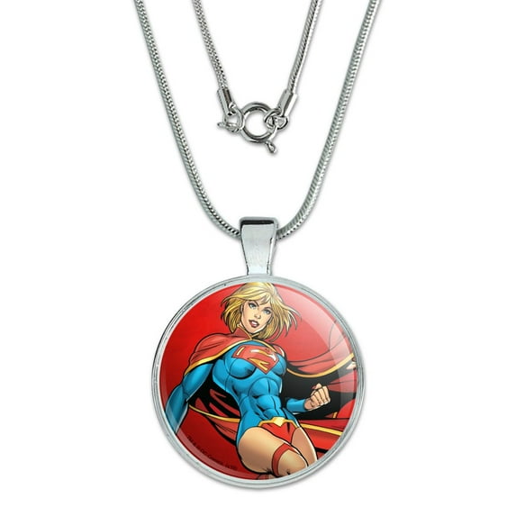 Superman Supergirl Character 1" Pendant with Sterling Silver Plated Chain