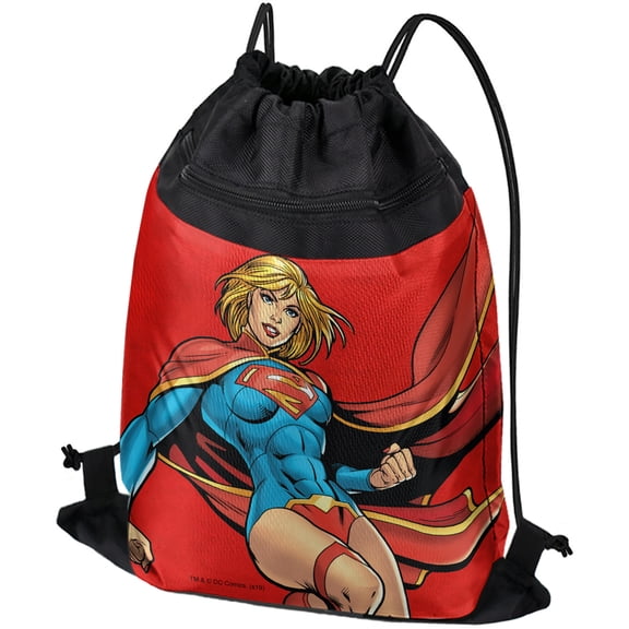 Superman Supergirl Character Drawstring Backpack Sports Bag Sackpack 17" x 13", Perfect for Gym, Yoga or Practice