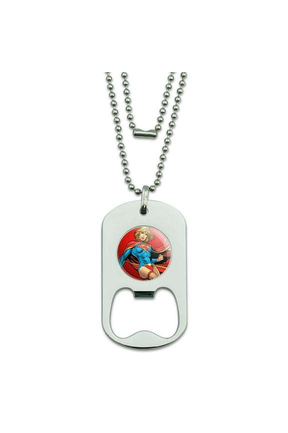 Superman Supergirl Character Military Dog Tag Bottle Opener Pendant