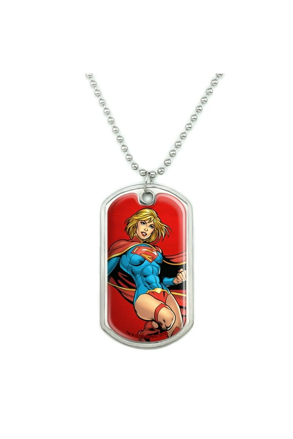 Superman Supergirl Character Military Dog Tag Pendant Necklace with Chain