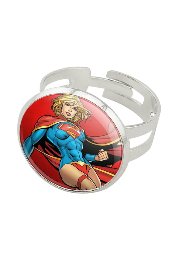 Superman Supergirl Character Silver Plated Adjustable Novelty Ring