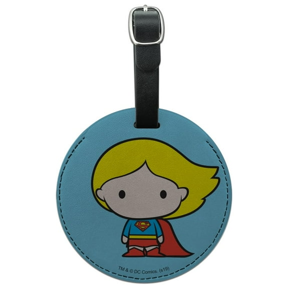 Superman Supergirl Cute Chibi Character Round Leather Luggage Card Suitcase Carry-On ID Tag