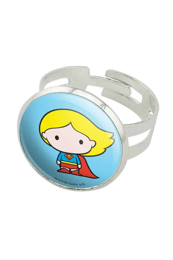 Superman Supergirl Cute Chibi Character Silver Plated Adjustable Novelty Ring
