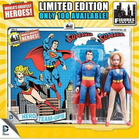 Superman & Supergirl Retro Action Figures Blue Card DC