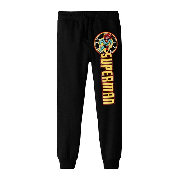 Superman Superhero Character Art Boy's Black Jogger Pants-Medium