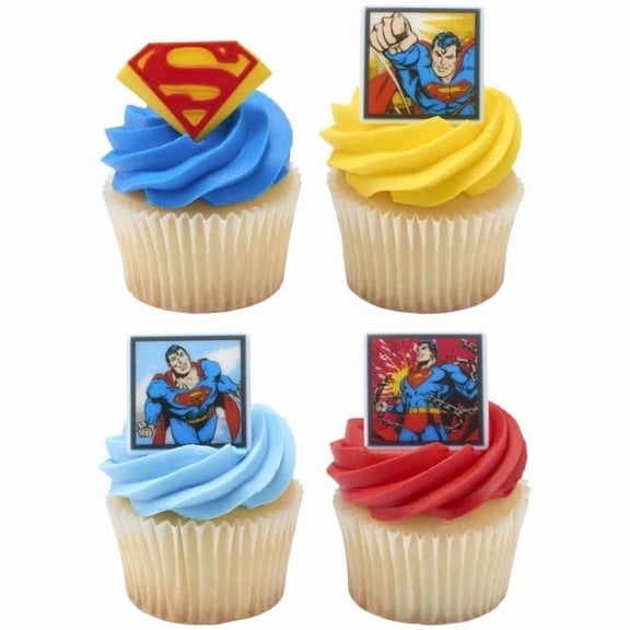 Superman Superhero Cupcake Rings Toppers 24 Count