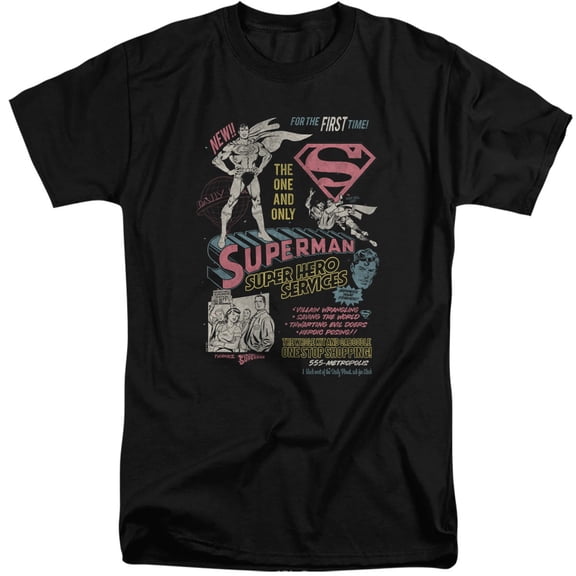 Superman Superhero Services Unisex Adult Tall T Shirt (3X-Large) Black