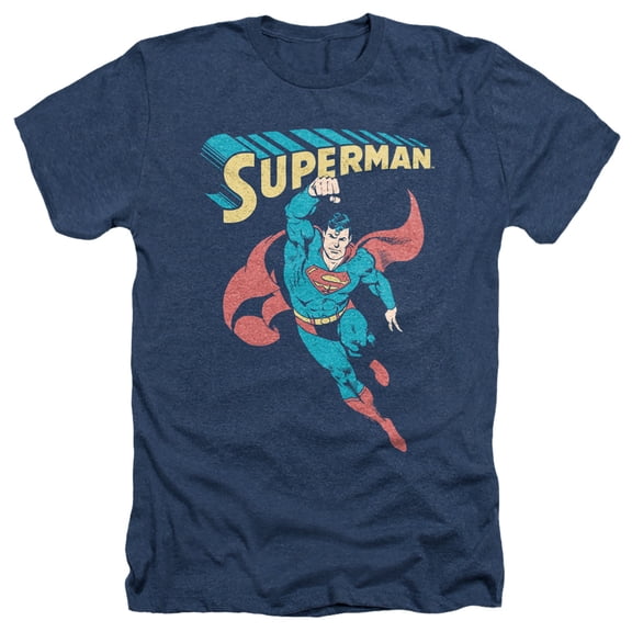 Superman Superhero Unisex Adult Heather T Shirt, Navy Heather, Medium