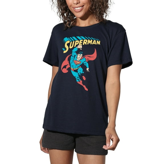Superman Superhero Women's Loose T-Shirt, Navy, Small