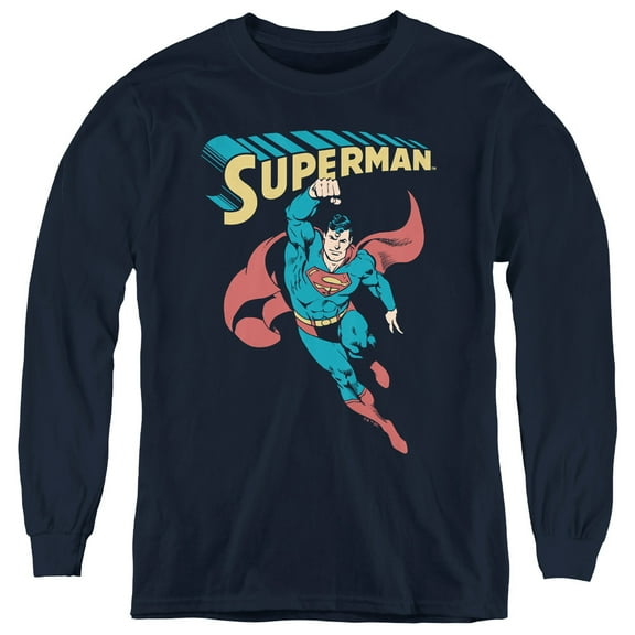 Superman Superhero Youth Long Sleeve T Shirt, Navy, Small