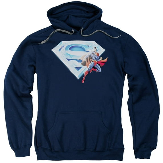 Superman Superman &Amp; Crystal Logo Adult Pullover Hoodie Sweatshirt Navy
