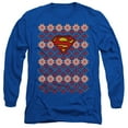 thumbnail image 1 of Superman Superman Christmas Sweater Long Sleeve Adult 18/1 T-Shirt Royal Blue, 1 of 1