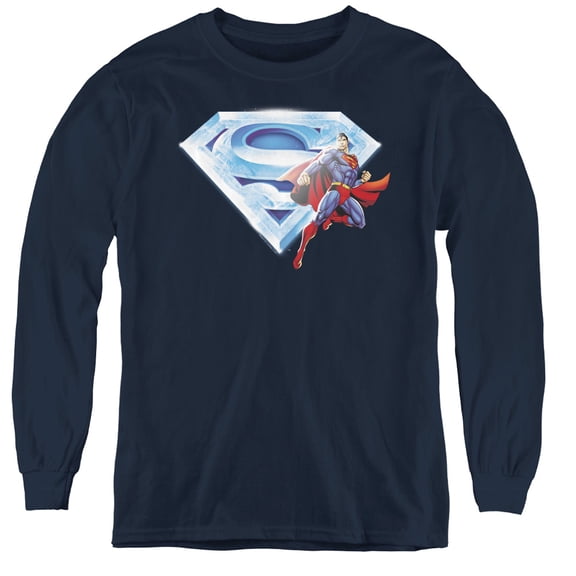 Superman - Superman & Crystal Logo - Youth Long Sleeve Shirt - Medium
