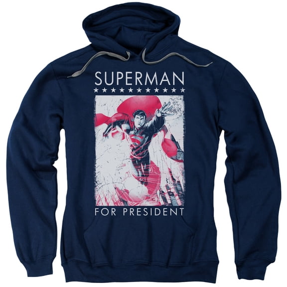 Trevco Sportswear SM2368-AFTH-3 Superman for President Adult Pullover Hoodie, Navy - Large