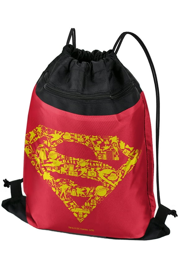 Superman Superman Icons Logo Drawstring Backpack Sports Bag Sackpack 17" x 13", Perfect for Gym, Yoga or Practice