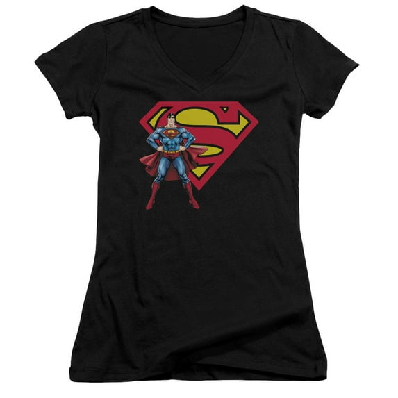 Superman Superman & Logo Junior Women's V-Neck T-Shirt Black