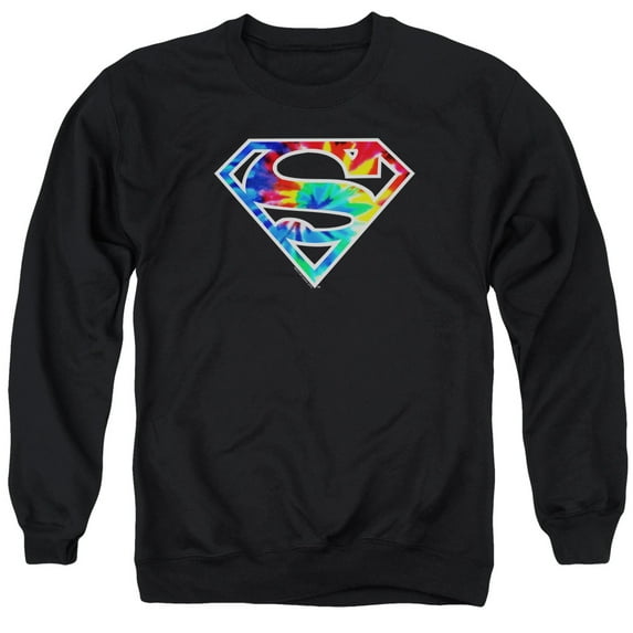 Superman Superman Tie Dye Logo Adult Crewneck Sweatshirt Black