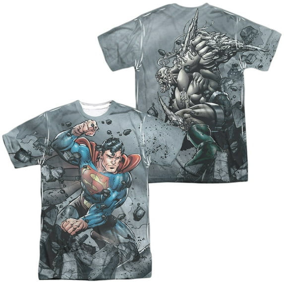 Superman Superman Vs Doomsday Unisex Adult Sublimated Costume T Shirt (Front/Back), Small Multicolor