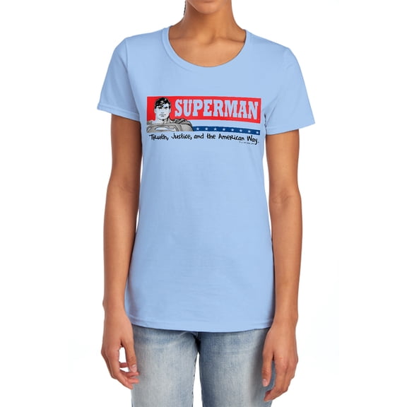 Superman Superman for President Women's T Shirt, Light Blue, X-Large