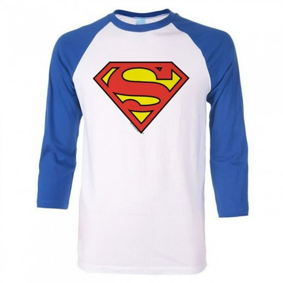 Superman Symbol Blue Sleeved Baseball T-Shirt-Medium