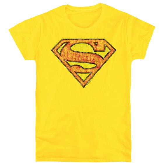 Superman Tattered Shield Women's T Shirt, Yellow, X-Large