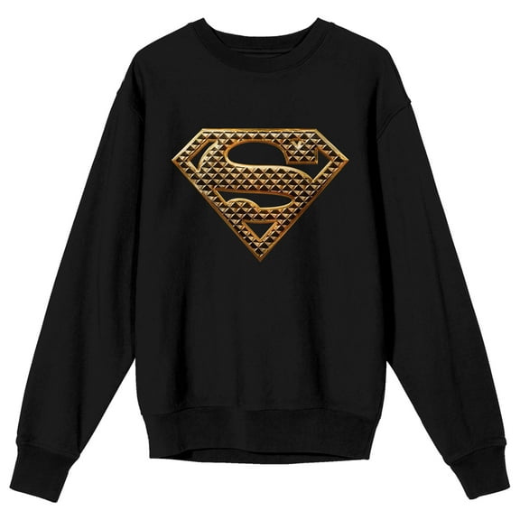 Superman Textured Shield Crew Neck Long Sleeve Women's Black Sweatshirt-Large