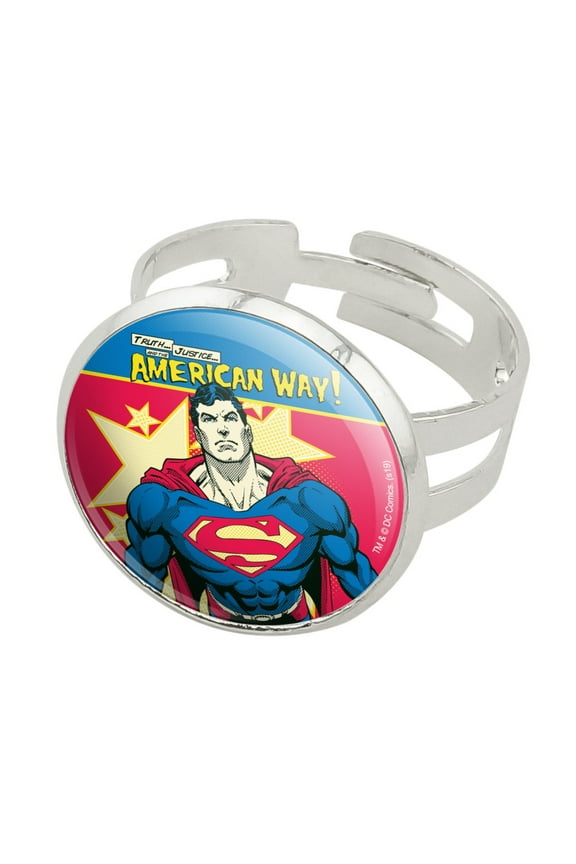 Superman The American Way Silver Plated Adjustable Novelty Ring