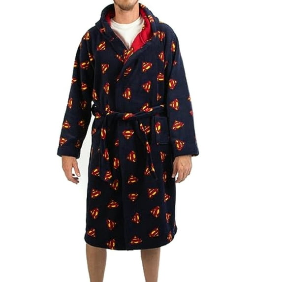 Superman The Man of Steel Men's Reversible Minky Fleece Robe (Small)