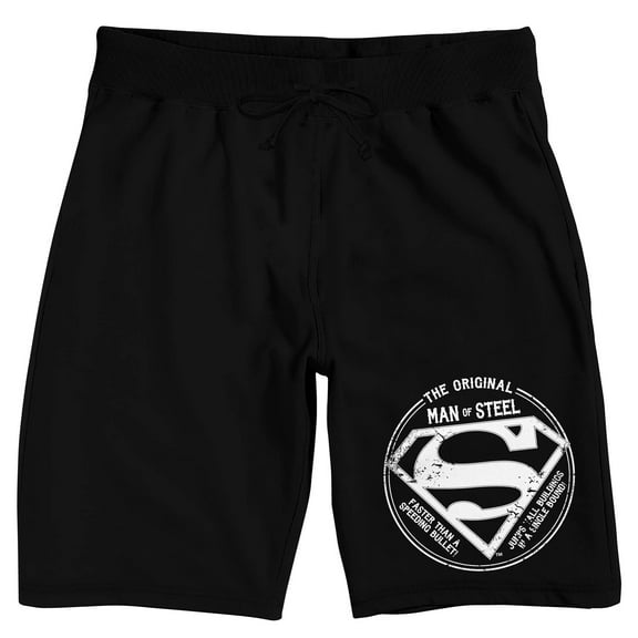 Superman The Original Man Of Steel Logo Men's Black Sleep Pajama Shorts-3XL