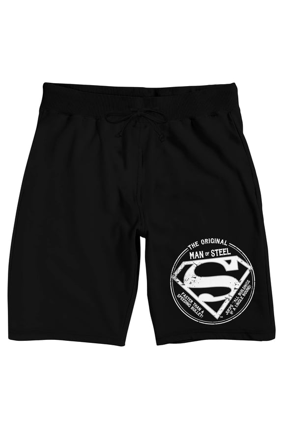 Superman The Original Man Of Steel Logo Men's Black Sleep Pajama Shorts-Medium